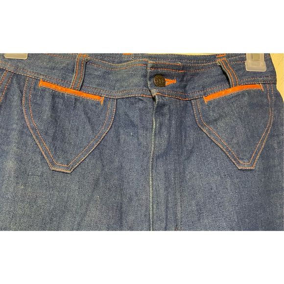 Vintage 70’s Bell Bottom Bellbottoms Flared Jeans Trimmed in Leather by BANG! BA - Picture 7 of 13
